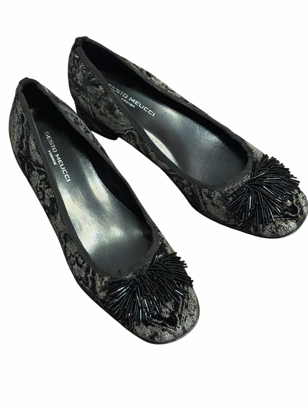 Sesto Meucci Black Velvet Beaded Pom Elegant Dress Shoes